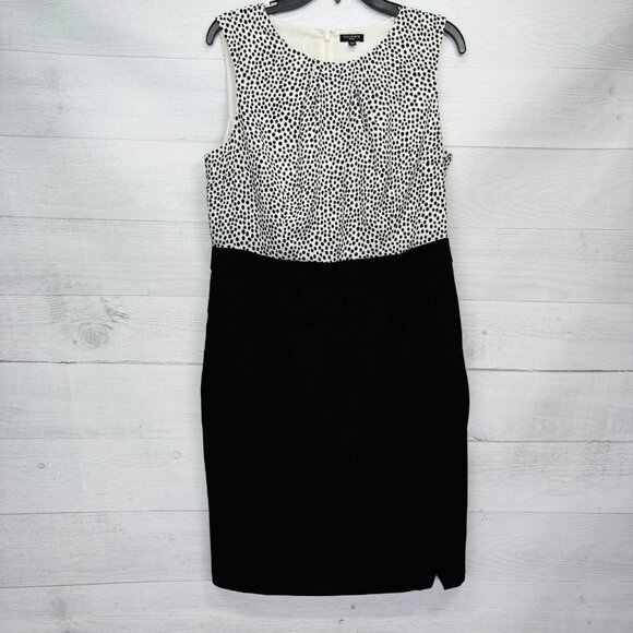 Talbots Black White Sleeveless Sheath Dress Petite Size 12P Polka Dot Bodice - Picture 2 of 12